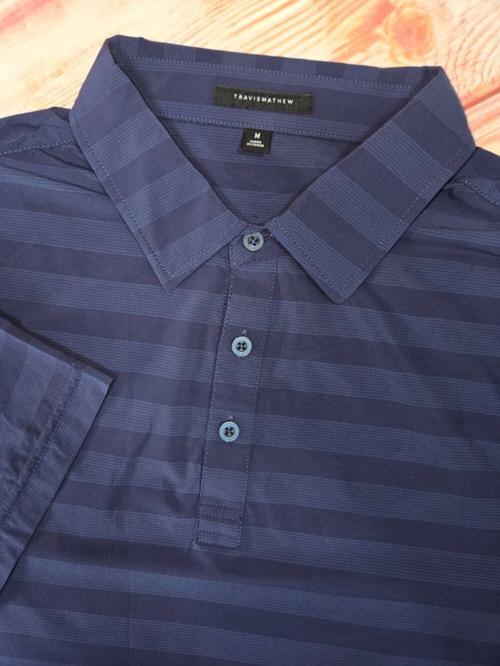 Travis Mathew Mens Navy Blue Striped Polo Size Medium